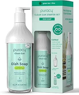 PuracyNatural Dish Soap Clean Can Starter Set - Plant-Based Dishwashing Soap, Non-Toxic Dish Soap, Natural Liquid Dishwashing Detergent Soap As Seen on TikTok (Green Tea & Lime, 14.4 fl oz)