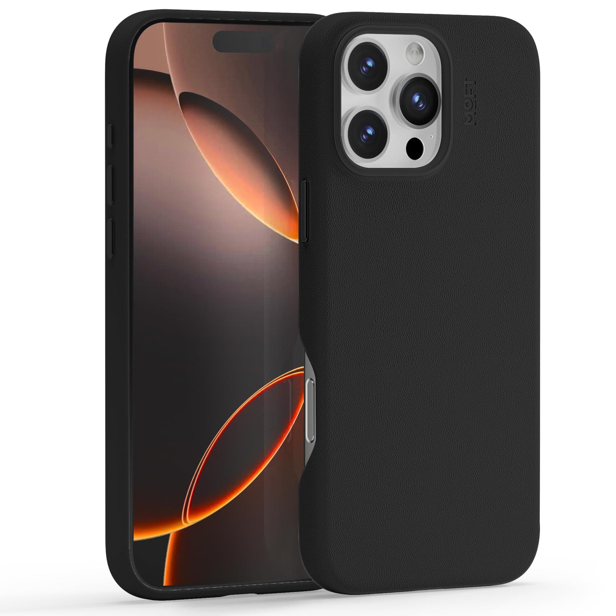 Snap Case MOVAS™ for iPhone 16 Pro Max Case, Compatible with MagSafe, Magnetic Premium Vegan Leather Phone Case with Smooth Feeling, Enduring Color Minimalist 6.9 inch Protective Case, Jet Black