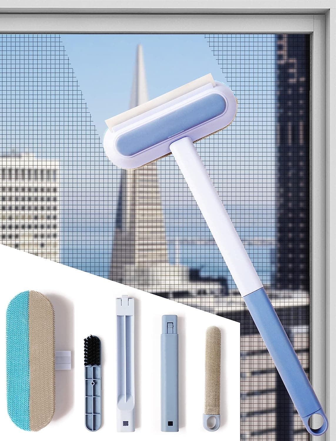 4 in 1 Window Screen Cleaner Magic Window Cleaning Brush Window Cleaner Tool Pet Hair Remover Grout Brush Scrubber Window Mesh Screen Cleaner Window Cleaner Brush and Window Cleaning