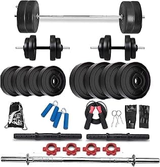 BODYFIT Home Gym Combo Dumbbell Set, Gym Equipments, 3ft Curl Rod + 2 New Model Dumbbell Rods, Weight Plates, Exercise Set, Home Gym Kit. (8Kg Weight Set(2kgx4))