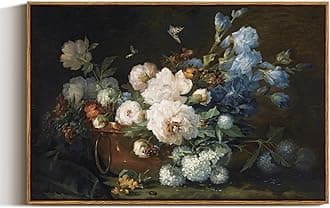 ARPEOTCY Vintage Framed Canvas Wall Art, Bathroom Floral Hydrangea Peonies Pictures Retro Wall Decor, Large Prints, Bedroom Living Room Flower Paintings Farmhouse Moody Artwork, 20x30 Inch