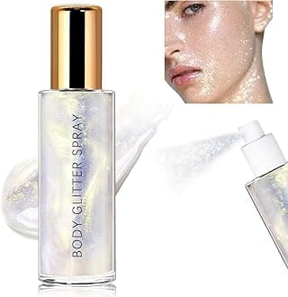 Body Glitter Spray, Moisturizing Bronze Body Shimmer Luminizer Glow Illuminator Quick-Drying and Non-Sticky Liquid Highlighter Spray for Face Hair Glitter, 60ML -Silver