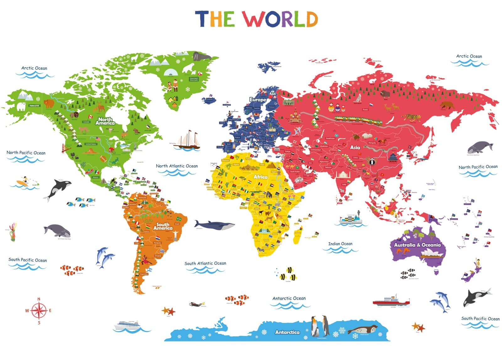 X-Large Colourful World Map Wall Stickers