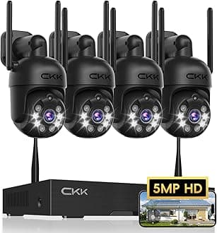 [360° View] 3K Wireless Security System, 4pcs 5MP PTZ Cameras Outdoor Indoor, WiFi Camera Outside CCTV Surveillance NVR C102 System with Floodlight Color Night Vision Motion Sensor Alarm,24/7 Record