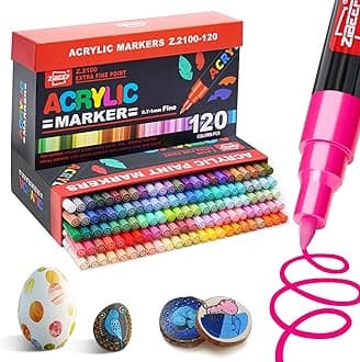 Acrylic Paint Markers, Acrylic Paint Pen, Waterproof & High Saturation Ideal for Wood, Metal, Plastic, Canvas, Fabric, Glass, Ceramic, Rock Painting DIY Art Supplies (Extra Fine Tip, 120)
