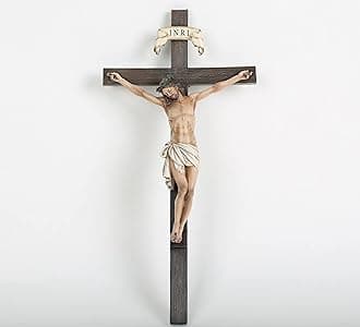 BC BUILDCLASSIC Catholic Crucifix Wall Cross Religious Gifts Crosses Inspirational Wall Decor Indoor10 inch H Hand Painted by (full color)