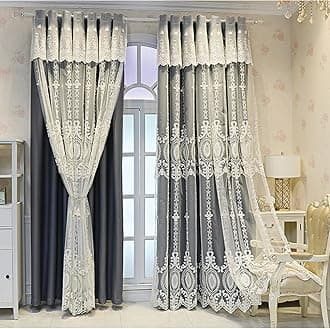 SHUNHUA Blackout Curtains Double Layer Window Curtain-European Style lace Embroidery Double Deck Blackout Tulle Curtain,Living Room Layered Eyelet Drapes Valance Panel,Girl Be