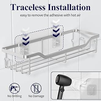 Kitsure Shower Caddy Large - Adhesive Shower Organizer, Stainless Steel Shower Shelf for Inside Shower, No Drill Bathroom Organizers and Storage, Home Decor Accessories, 2 Pack, Sliver
