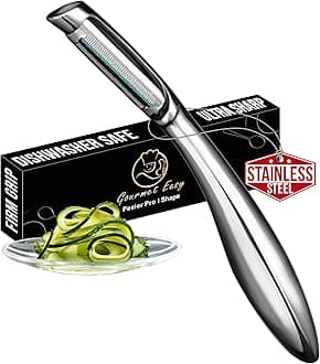 Vegetable Peeler, Premium Stainless Steel Potato Peeler, High Tensile Ultra Sharp Blade Fruit and Food Slicer, I Shaped with Ergonomic Non-Slip Handle, Dishwasher Safe with 5 Years Warranty