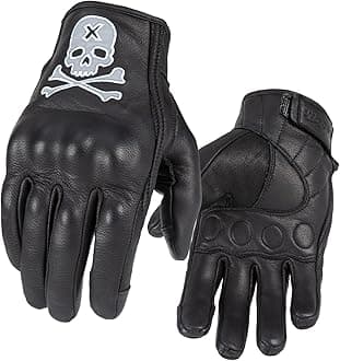 Goatskin Leather Motorcycle Motorbike Powersports Racing Gloves Reflective Skull Touchscreen for Men and Women Model