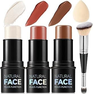 3Pcs Cream Contour Stick Makeup Kit, Shades with Highlighter, Blush and Bronzer Contour Stick for Sculpt the Cheeks, Long Lasting, Waterproof, Matte & Dewy Finish (FAIR(7+9+11))