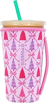 Reusable Neoprene Insulator Sleeve for Iced Coffee & Cold Soda, Coffee Sleeves for Iced & Hot Drinks, Cold Beverage Cooler Compatible with Starbucks, Dunkin (Christmas Tree, Large: 32oz)