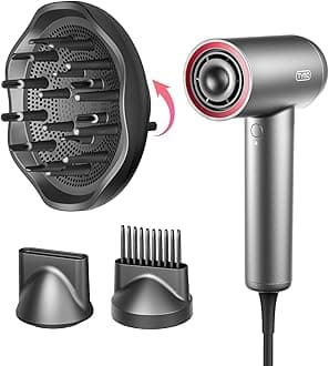 Hair Dryer with Adjustable Diffuser - High-Speed Ionic Blow Dryer, Fast Drying & Zero Damage, Low-Noise Hairdryer, 3 Speeds & 4 Temps with Cool-Shot for Professional Styling at Home/Salon