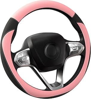 HOTOR Car Steering Wheel Cover - Universal Car Accessory for Diverse Cars, Durable Leather Cover with Anti-Slip Lining, for Steering Wheel with a Diameter of 14.5"-15",Pink