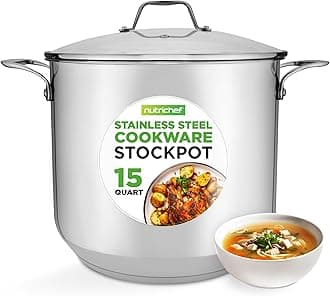 NutriChef Stainless Steel Stock Pot-18/8 Food Grade Heavy Duty Induction-Large, Stew, Simmering, Soup See Through Lid, Dishwasher Safe NCSP16, 15 Quart Pot