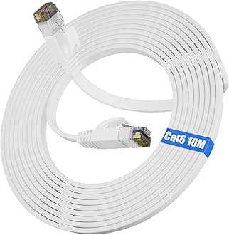 Soibke Cat 6 Ethernet Cable 10m, High Speed Internet Cable 10m Flat LAN RJ45 Cable Gigabit 1000Mbps Network Cable White Patch Extra Long Wifi Cables Slim Wlan Cables for Router