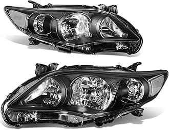 Auto Dynasty Pair of Black Housing Clear Corner Headlights Assembly Lamps Compatible with Toyota Corolla Sedan 11-13