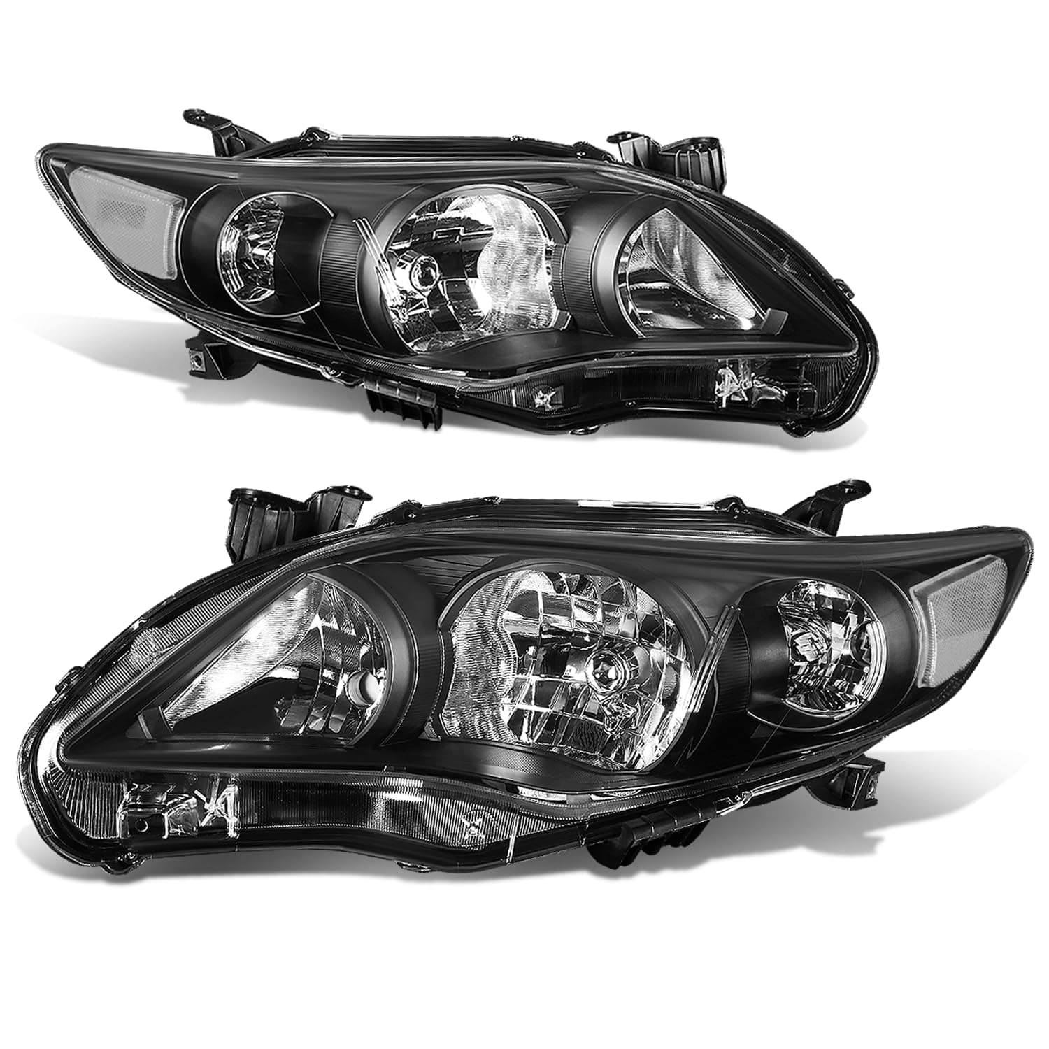 Auto Dynasty Headlights Assembly Headlamps Replacement Compatible with Toyota Corolla Sedan 2011 2012 2013, Driver and Passenger Side, Black Housing Clear Corner