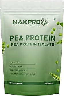 NAKPRO 100% Pea Protein Isolate, Chocolate - 1kg | 26g Protein, 4.9g BCAA | Natural Vegan Plant Protein Powder | Easy To Digest | All Essential Amino Acids for Muscle Gain and Recovery