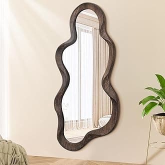 Asymmetrical Mirror for Wall Brown Irregular Wood Frame Modern Artistic Mirrors Decorative Vanity Bathroom Living Room Bedroom Entryway Hallway Cute and Stylish Cloud Mirrors Large 90x50cm