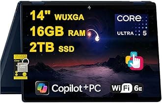 HP OmniBook X Flip 2-in-1 Laptop 14" WUXGA IPS Touch (400nits) Intel 8-core Ultra 5 226V (Up to 40 Tops) 16GB RAM 2TB SSD for Creator Designer Business Professional Win11 ICP Hub/Copilot+ AI PC