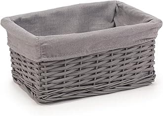 Woodluv Storage Baskets Woven Wicker, Storage Basket for shelves, Baskets to make hampers, Storage Organiser, Grey - Small