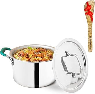 The Indus Valley Triply Stainless Steel Stock Pot/Biryani Pot/Handi/Dutch Oven With Free Wooden Spatula|Medium,21.6Cm/8.5 Inch,2.9Liter,1.4Kg|Induction Friendly|Non-Stick 3-Layer Body