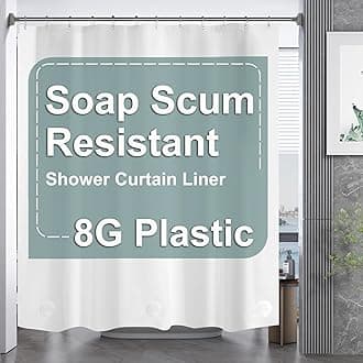 Amazer Shower Curtain, 72" W x 72" H White EVA 8G Mildew Resistant Thick Bathroom Shower Curtains No Smell with Heavy Duty Clear Stones and Rust-Resistant Grommet Holes