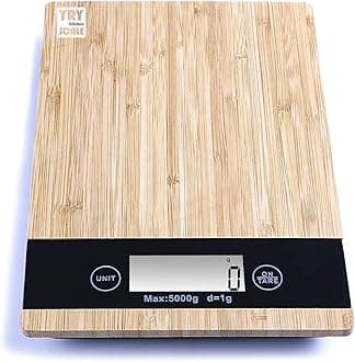 YRY Organical Bamboo Kitchen Scale - 11 lbs Capacity, 0.1 oz Precision, LCD Display, Tare Function, ML Unit - Cooking and Baking Food Scale (Yellow Bamboo 5kg/1g)