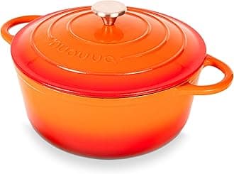 nuovva Cast Iron Dutch Oven with Lid – Non-Stick Ovenproof, Enamelled Casserole Pot –Oven Safe up to 500° F Sturdy Dutch Oven Cookware – Orange, 6.4-Quart, 28cm –