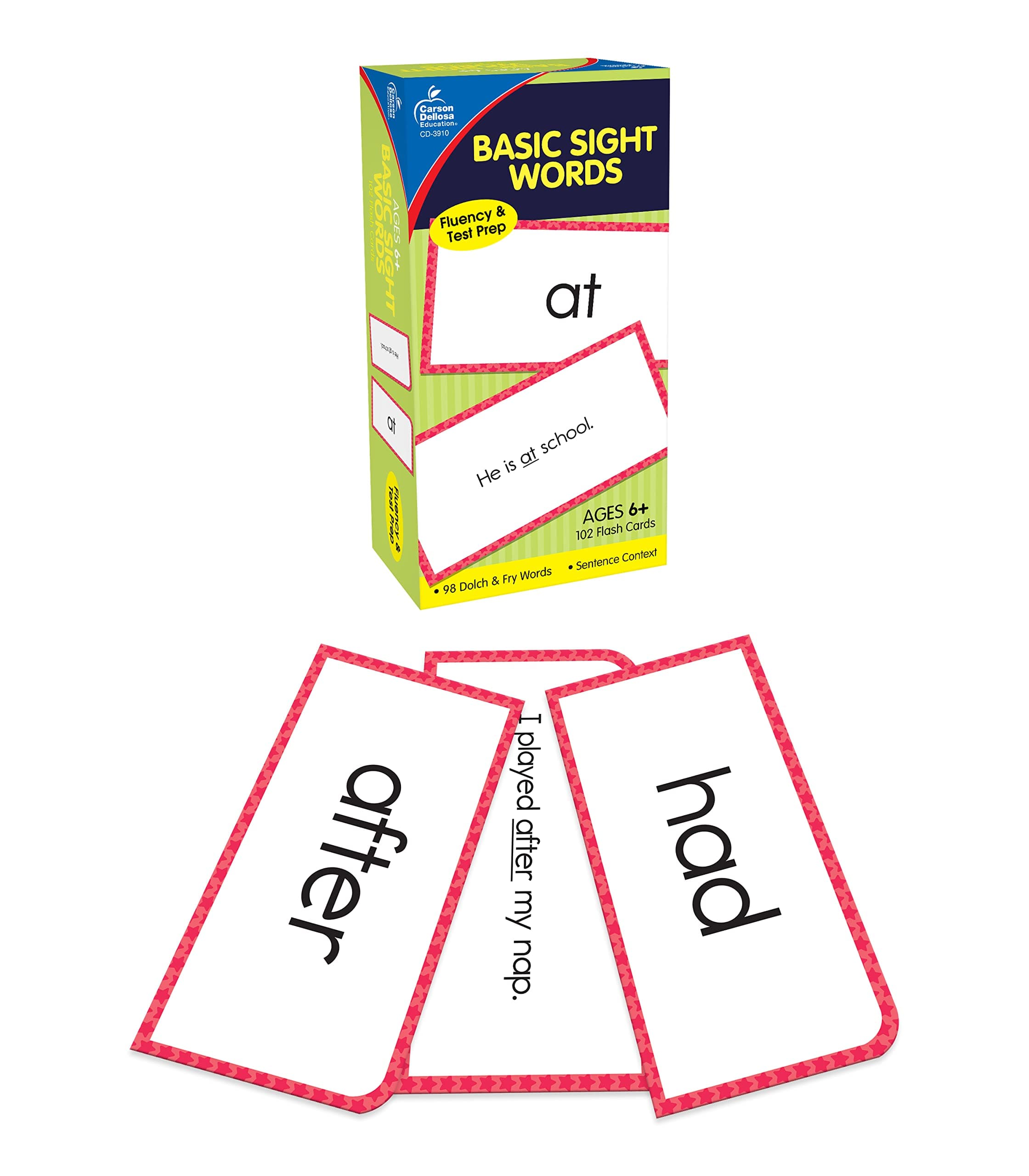 Carson Dellosa 102 Basic Sight Words Flash Cards Kindergarten, Flashcards for Kids Ages 6 and Up, Phonics and Vocabulary Kindergarten Learning Activities