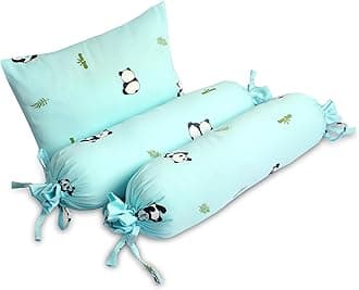 The White Cradle Cot Pillow + 2 Bolsters Set with Fillers - Organic Cotton Fabric, Softest Fiber Filling, Protective Comfort - Blue Panda