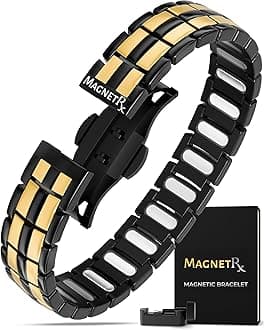 MagnetRX® Magnetic Bracelets for Men - EllipseMAX 5X Strength 5,000 Gauss Magnets - Designed in USA & Patent Pending - Premium Titanium Mens Magnetic Bracelet & Adjustable Length (Black/Gold)
