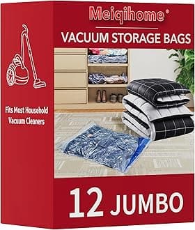MEIQIHOME Vacuum Storage Bags, Space Saver Sealer Bags,Vacuum seal bags for clothing, Pillows, Comforters, Blankets, Bedding,Travel,12 Jumbo