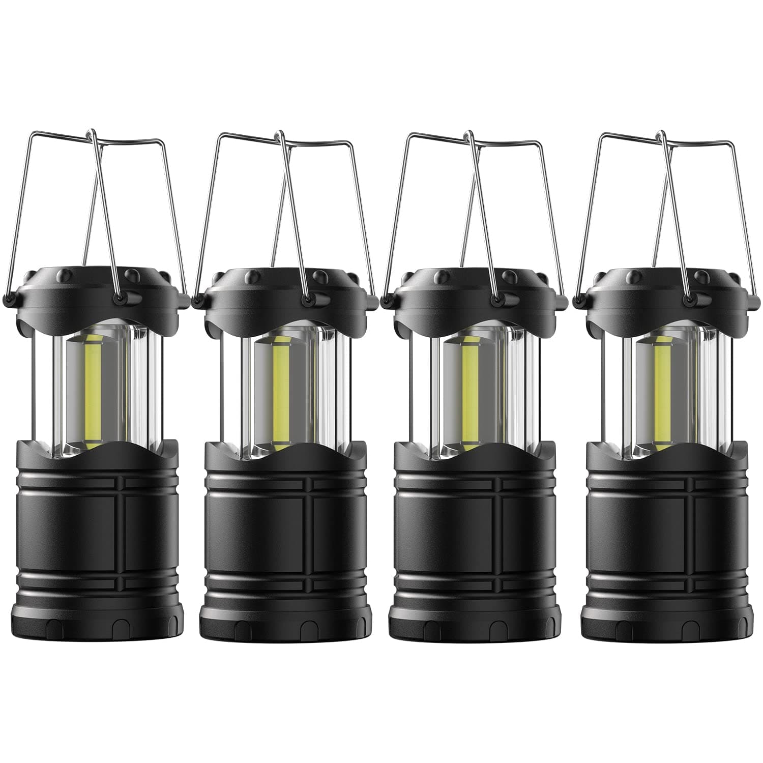 LED Camping Lantern, 4 Pack Battery Powered Flashlight for Power Outages, Portable Collapsible Hanging Light Essential for Home, Outdoor, Emergency Lamp Survival Kit Gear for Hurricane, Black