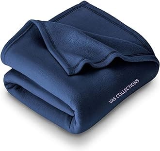 VAS COLLECTIONS - 300 TC All Season Solid/Plain Lightweight Polar Fleece Double Bed Blanket (230 x 230 cm, Blue)