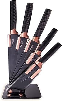 Kitchen Knife Set 5 Piece, Stainless Steel Kitchen Knives Set with Sheath Covers, Titanium Plated Chef Knives Set for Kitchen,Black