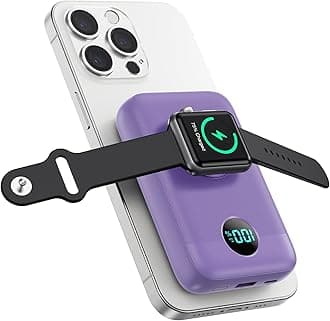 Magnetic Portable Charger 10800mAh,4-in-1 Wireless Power Bank with iWatch Charger, QC4.0+20W PD Fast Charging USB C Battery Pack with LCD Display for Magsafe,iPhone 16/15/14/13/12,Apple Watch -Purple