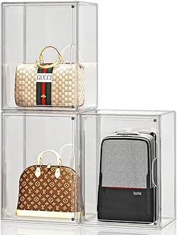 MSHOMELY Clear Handbag Storage Organizer, 3 Pack Acrylic Display Case with Magnetic Door for Wallet, Hats, Toys, X-Larger
