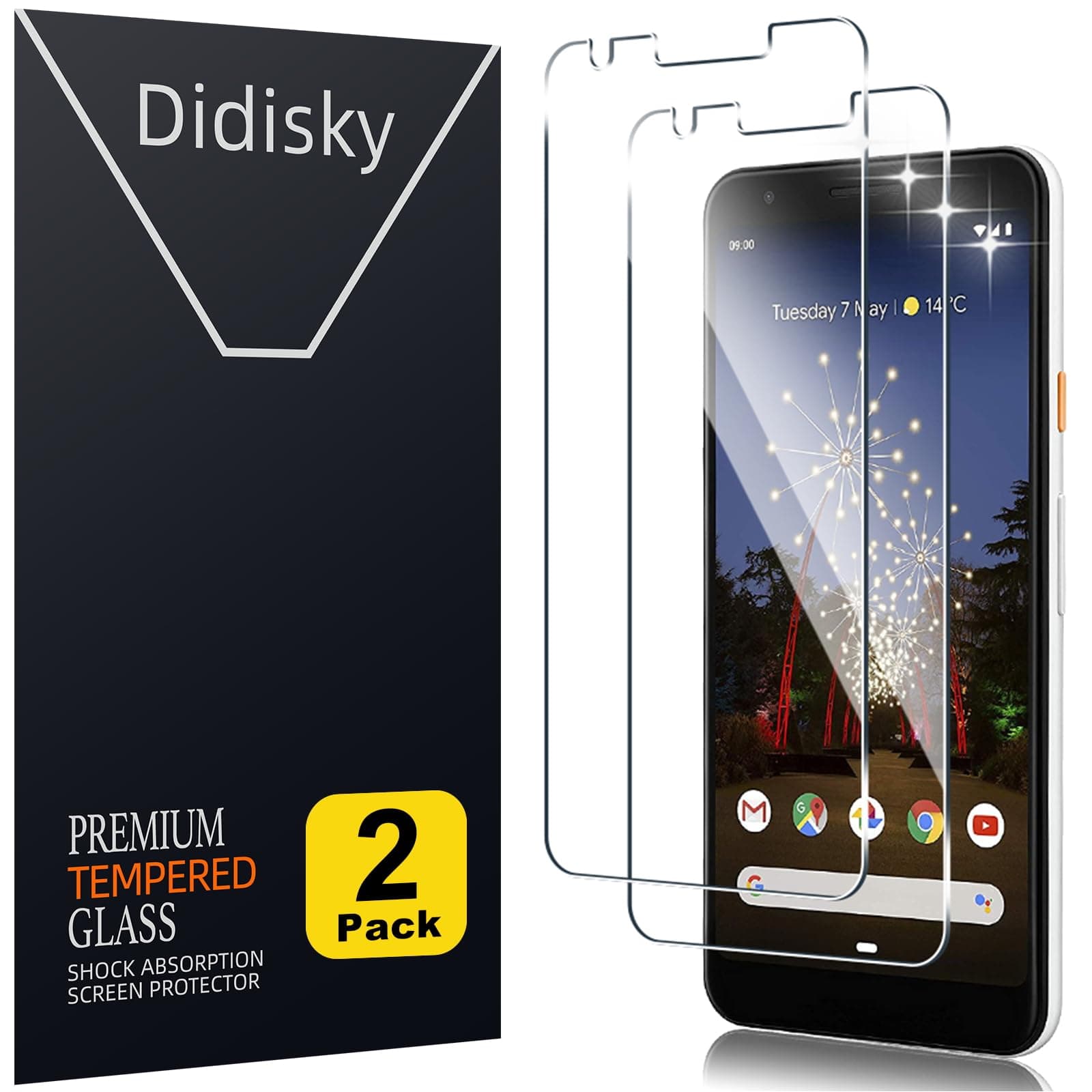 Didisky Tempered Glass Screen Protector for Google Pixel 3a,(Not For Pixel 3A XL) [2 Pack] Screen Protector,Soft Touch,Easy to Clean,Easy to Install,Transparent