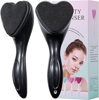 Silicone Face Scrubber Exfoliating Brush 2 Pack, Beomeen Manual Handheld Facial Cleansing Brush Blackhead Scrubber, Soft Bristles Waterproof for Face Skincare (Black,Heart)
