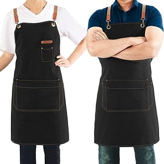 – Canvas Apron with Pockets and Cross-back Straps for Chef Kitchen Cooking BBQ, Barista Bartender Barber Shop and Art Gardening Work Professional Aprons - Black
