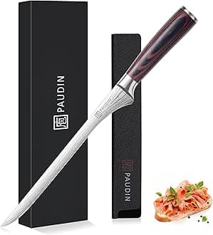 PAUDIN 10 Inch Ham Slicing Knife, Professional Carving Knife for Spanish Meat, High Carbon Stainless Steel, Ergonomic Pakkawood Handle with Sheath, Ultra Sharp Blade for Prosciutto/Jamon, Gift Box
