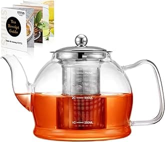 STNTUS Glass Teapot, 27 oz. / 800 ml Teapot, Glass Tea Pot for Loose Tea, Glass Teapot with Infusers for Loose Tea, Tea Pot for Stove, Teapot with Stainless Steel Strainer