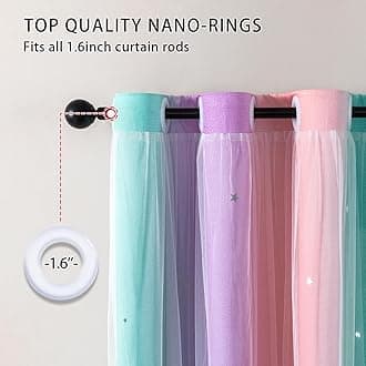 XiDi Curtains for Girls Bedroom Kids Room Unicorn Princess Theme Room Darkening 63 inches Long Wall Decals Pink Purple Green, W52 X L63