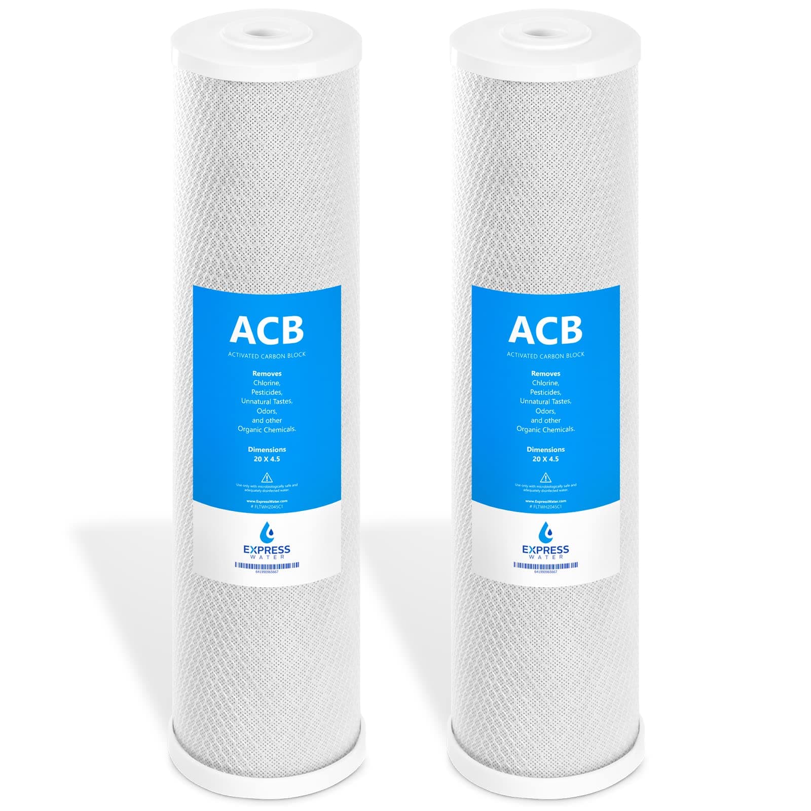 Express Water – 2 Pack Water Filter Activated Carbon Block Replacement Filter – ACB Large Capacity Filter – Whole House Filtration – 5 Micron Water Filter – 4.5” x 20” inch