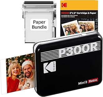 Kodak Mini 3 Retro, Portable Photo Printer + 68 Sheets Bundle, Black