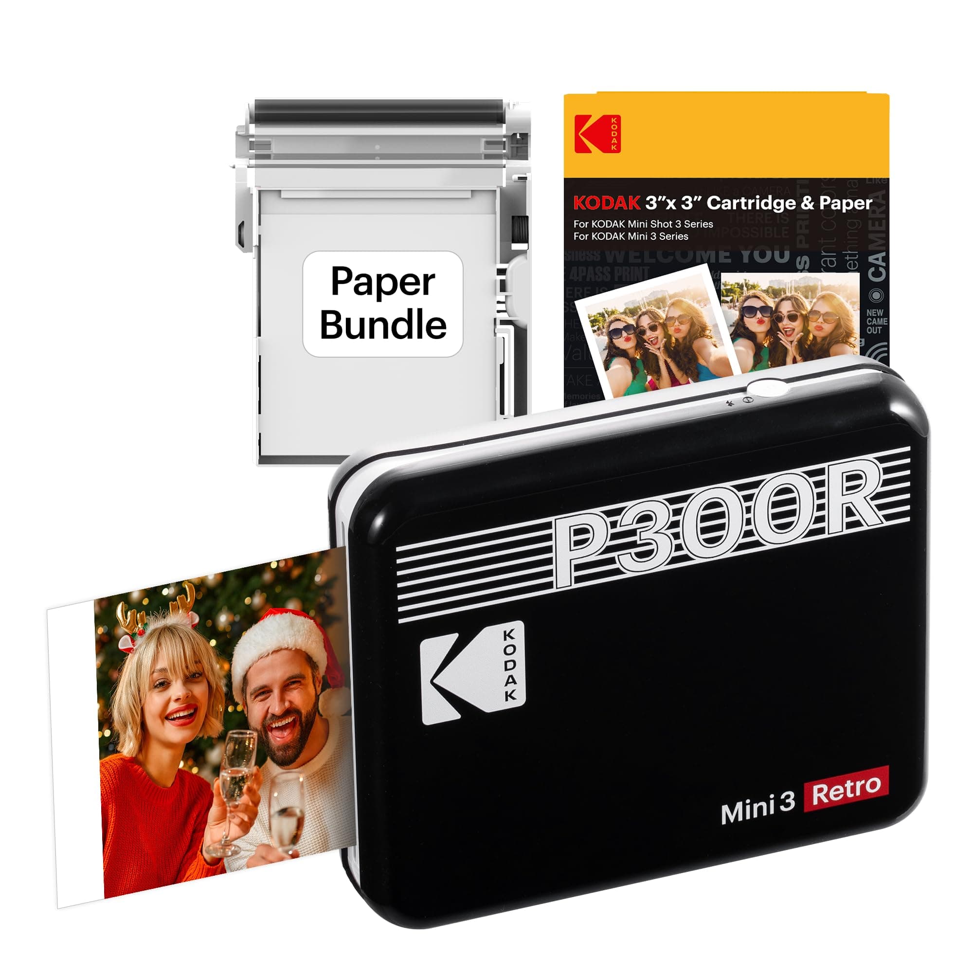 Mini 3 Retro, Portable Photo Printer + 68 Sheets Bundle, Black