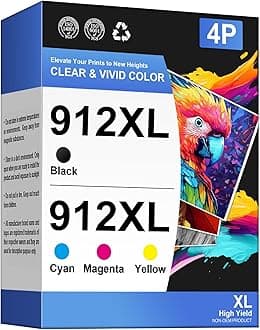 912 XL 912XL Ink Cartridges Replacement for HP 912 XL Ink Cartridges Multipack with New Chip for HP OfficeJet Pro 8020 8022 8023 8024 OfficeJet 8010 8012 8014 (Black/Cyan/Magenta/Yellow)