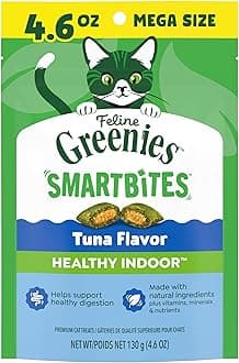 FELINE GREENIES SMARTBITES HEALTHY INDOOR Natural Treats for Cats, Tuna Flavor, 4.6 oz. Pouch (Pack of 1)